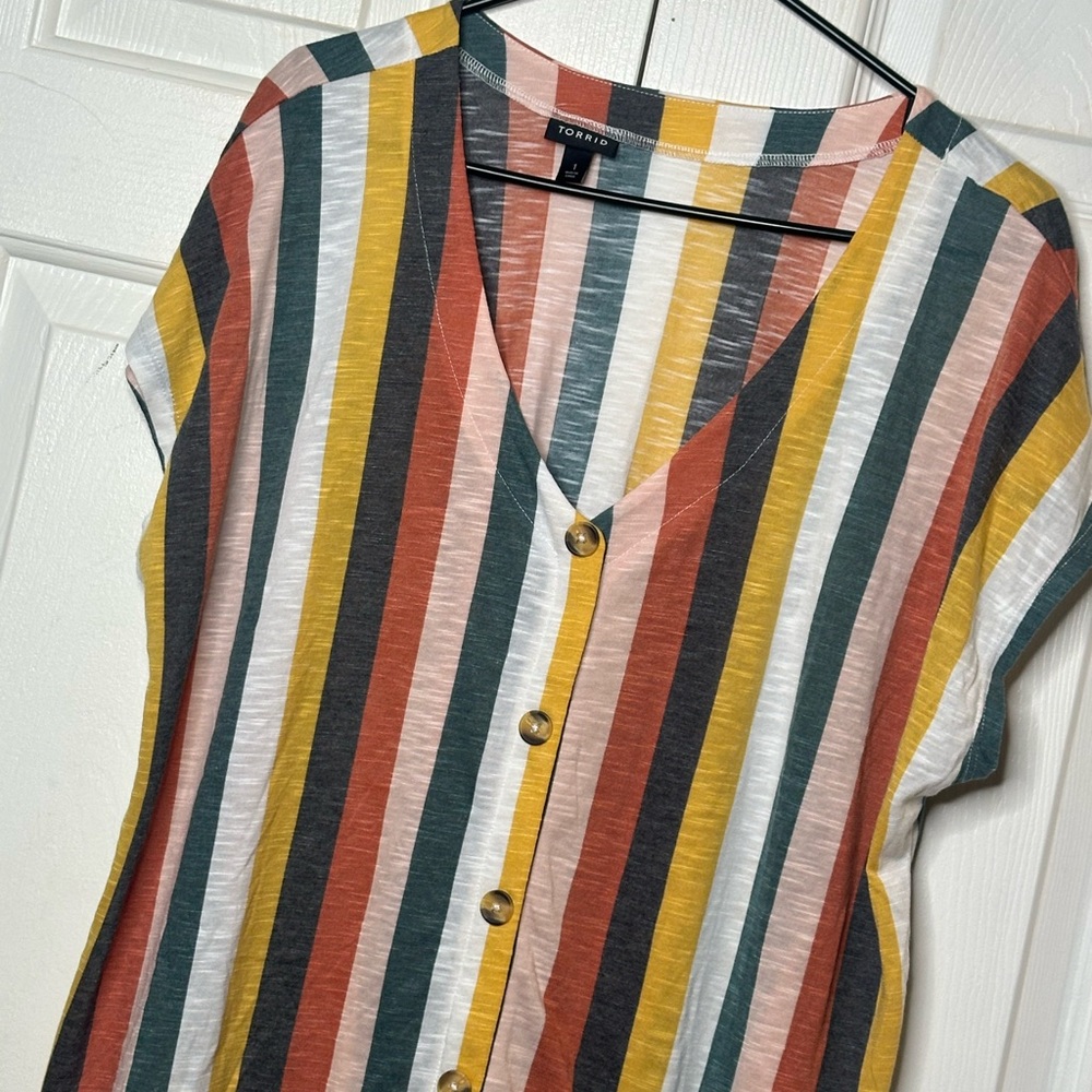 Torrid Multicolor Striped Button-Down Top - image 10
